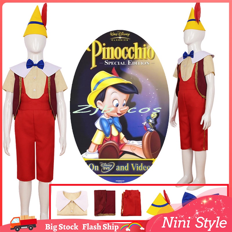 Pinocchio Costume for Kids Boy Disney Funny Pinocchio Long Nose Cosplay ...