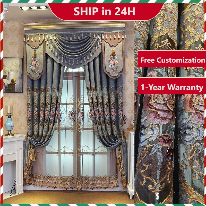 Ready Stock Europeanstyle Curtain Living Room Atmospheric Chenille