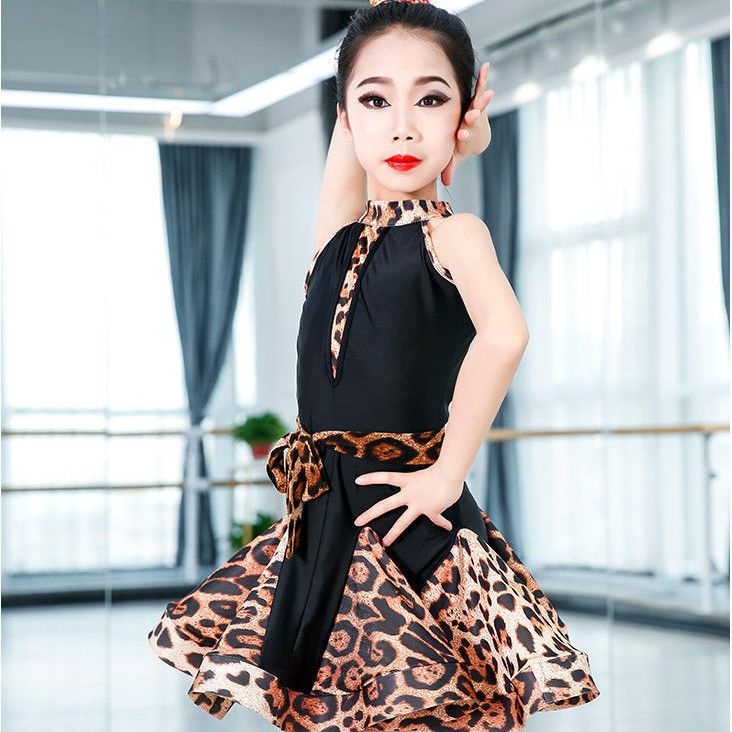 Ready Stock Summer Girls Latin Dance Costume Leopard Print Dance Skirt Children s Competition Chacha Dance Costume United Nation Event Shopee Philippines