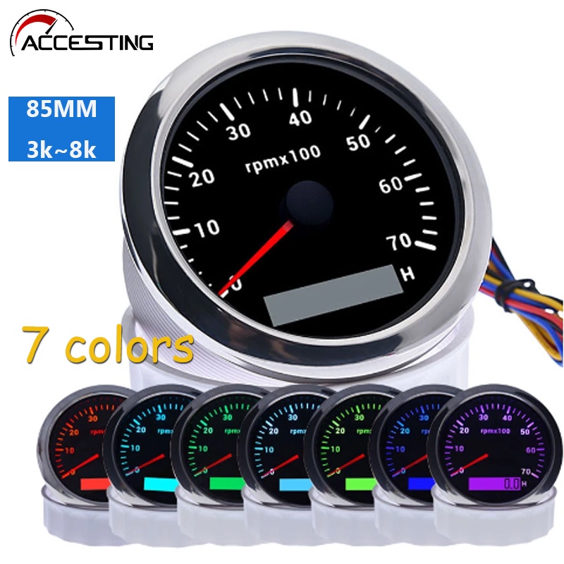 7 Color Backlight 85mm Tachometer For Marine Boat Motorcycle Car 3000 ...