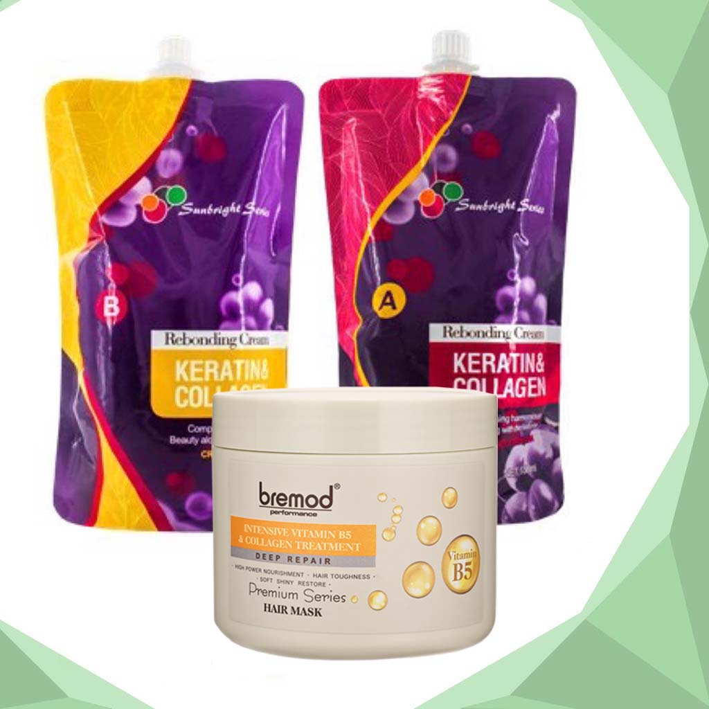 SB Hair Rebonding Set 1000ml Rebond Cream Keratin Collagen Straighten