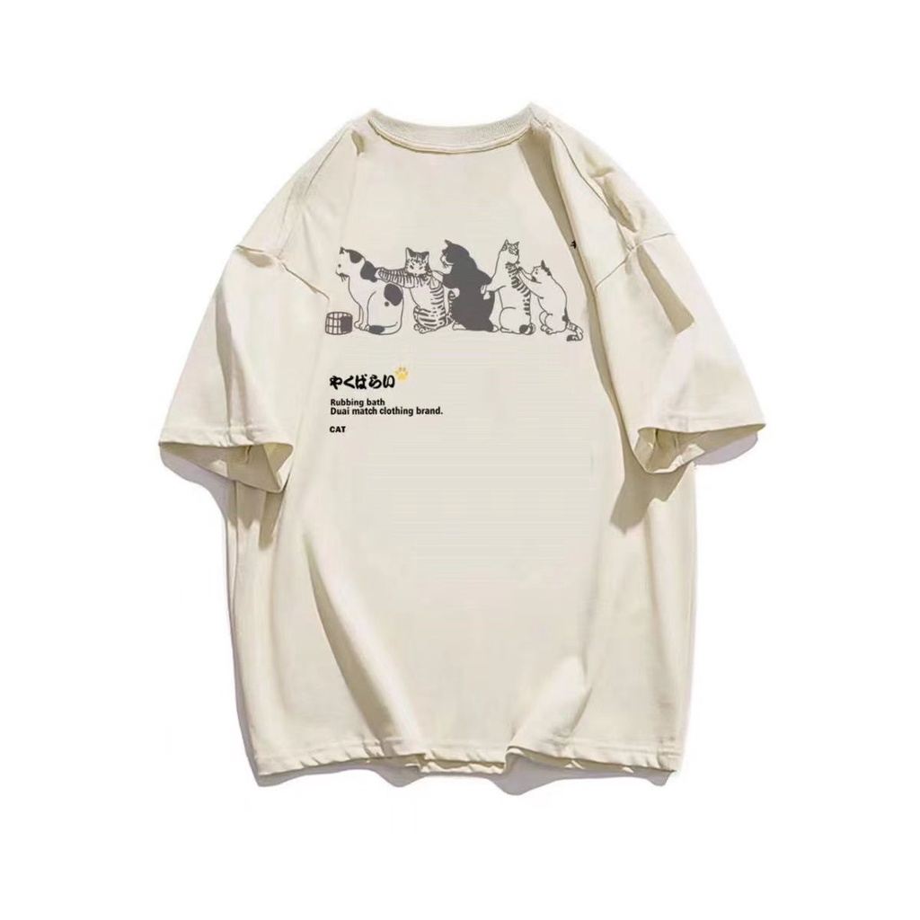 100% Cotton American Retro Cat Short-Sleeved t-Shirt Men Women Summer Loose  Niche Design Top ins Street Wear Valentine's Day - Main Image