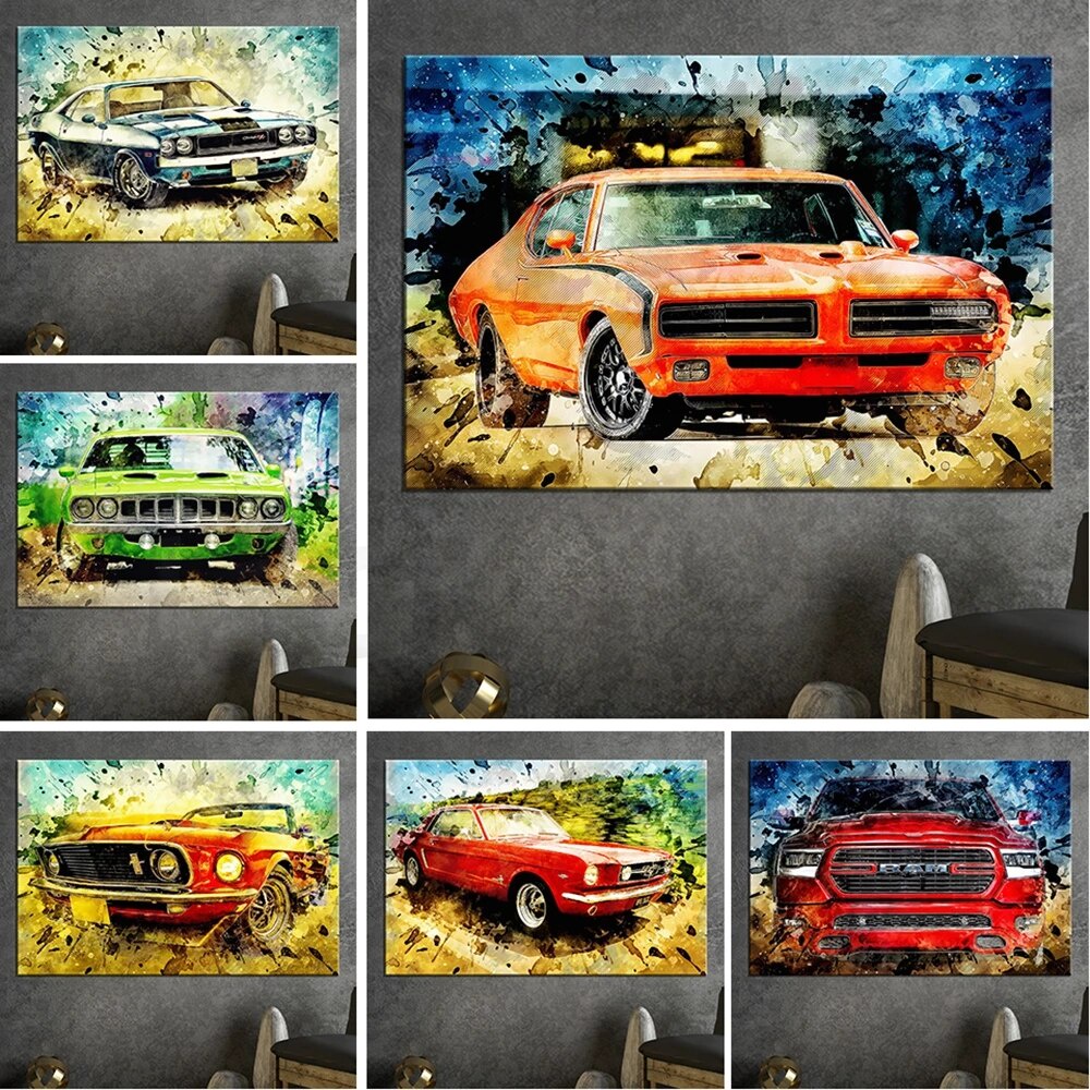 Dodge Challenger Car Posters Abstract Canvas Painting Print Pictures ...