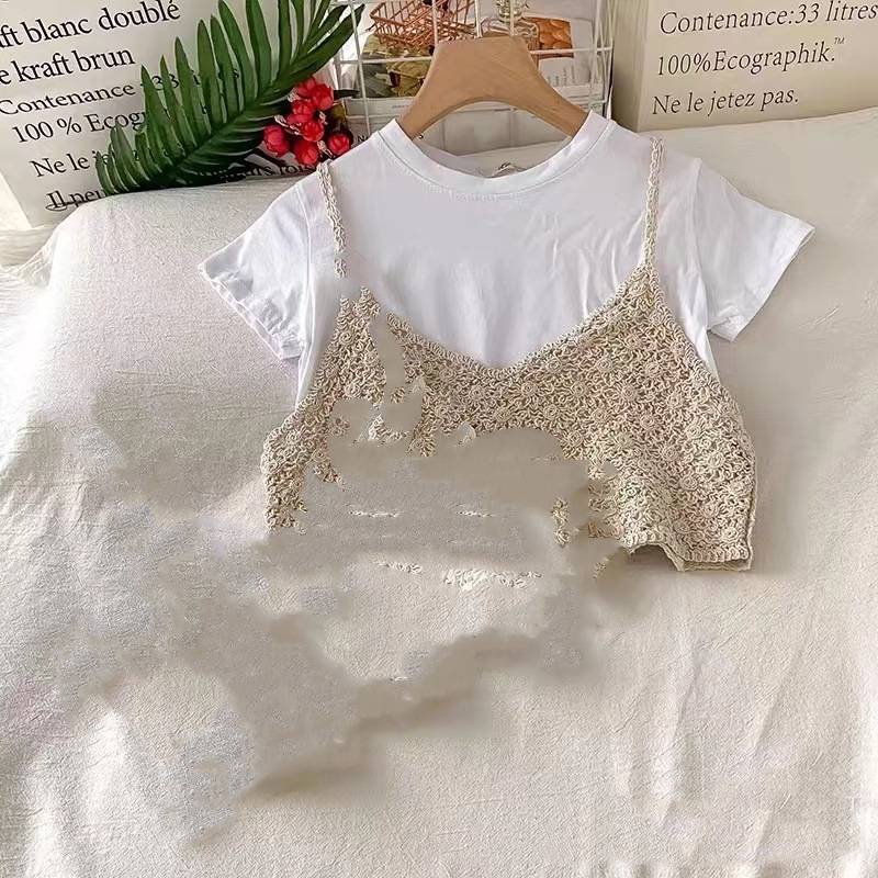 Crochet Outfit Con Short Blanco De Encaje BH2 Small Daisy Crochet