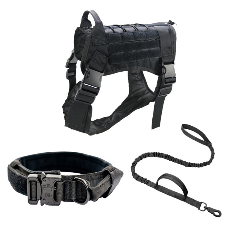 Dog Tactical Harness Leash Collar Set Outdoor Training Walking Nylon