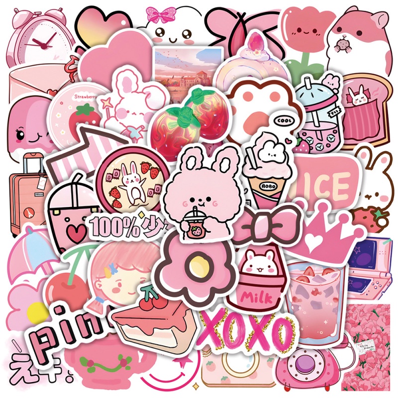Pink Stickers for Aquaflask Tumbler Laptop Notebook, 50pcs Kawaii Cute ...
