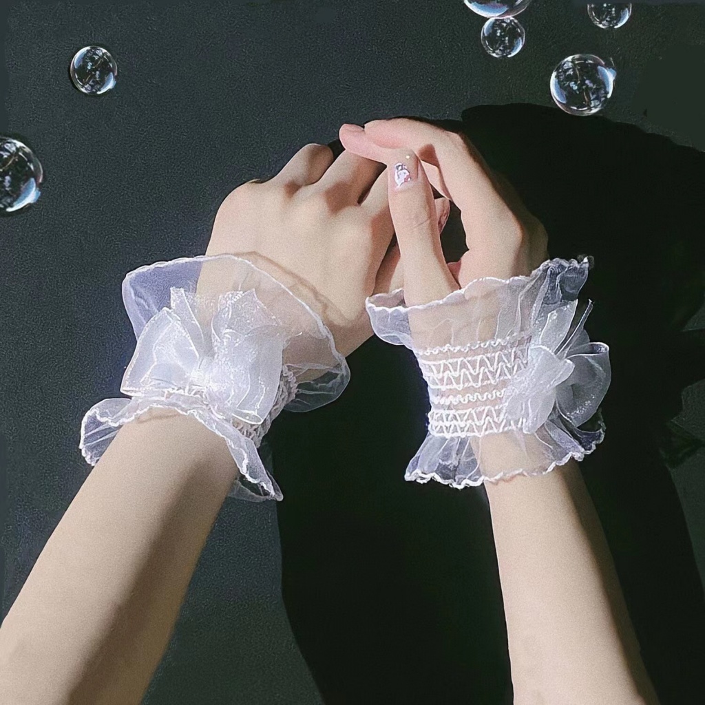 Lolita Loli False Sleeve Wrist Cuffs Fashion Bow Mesh Tulle Gloves for ...