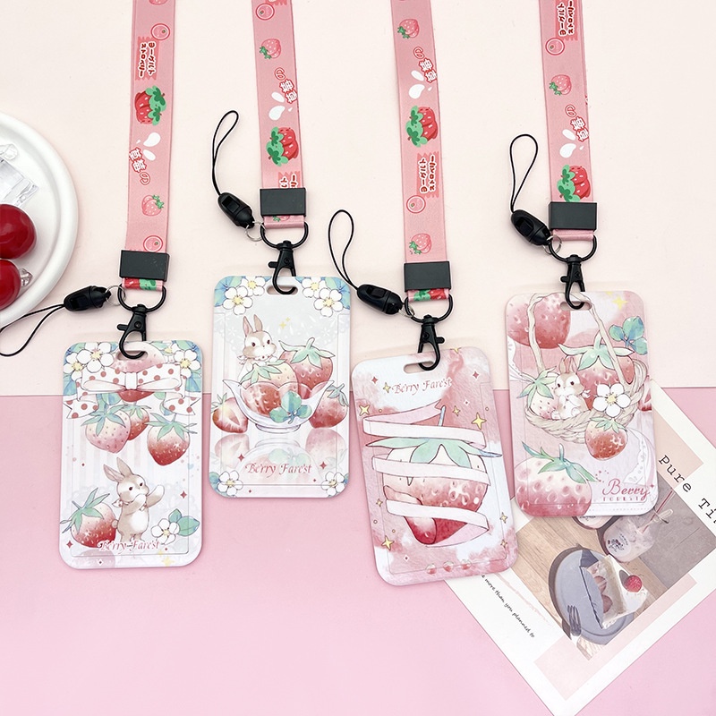 Relief Cute Strawberry Rabbit Card Set Bus Card Box Student Card Holder ...