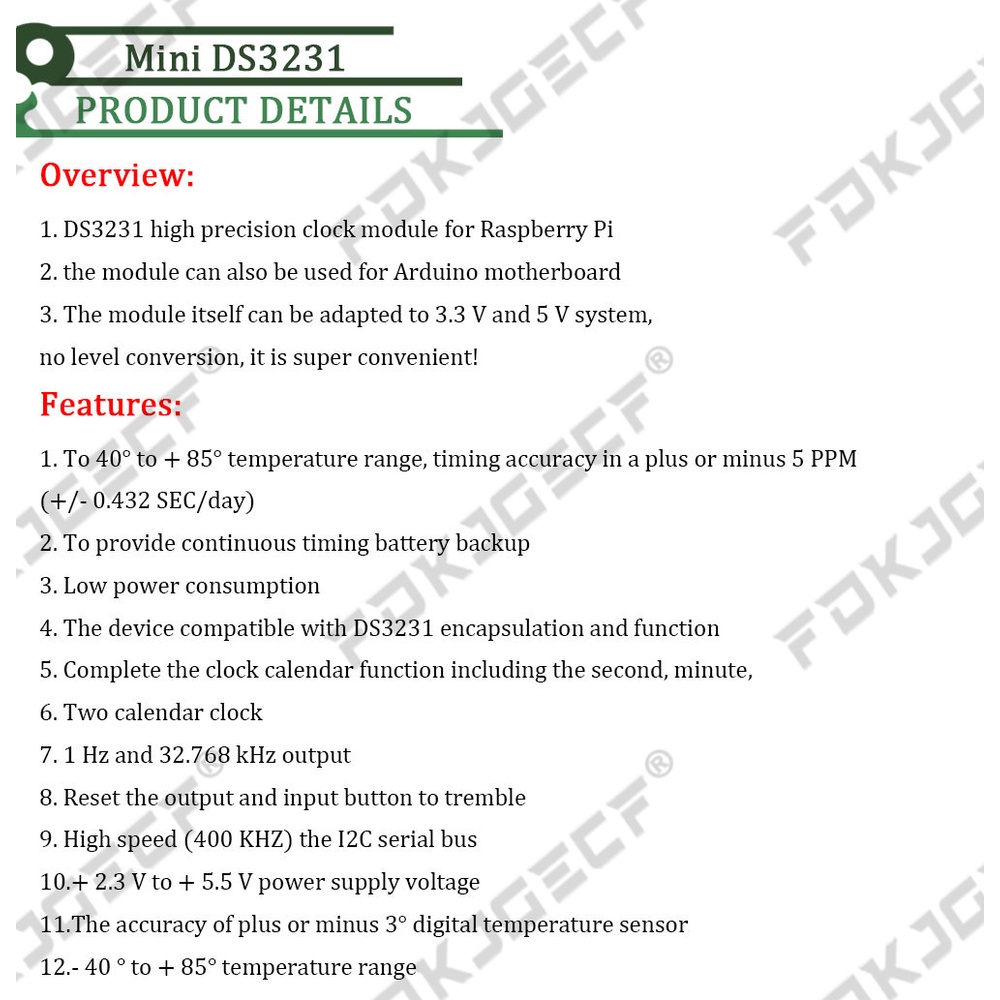 Precision DS3231 Real Time Clock Module RTC DS3231 3.3V/5V for ...