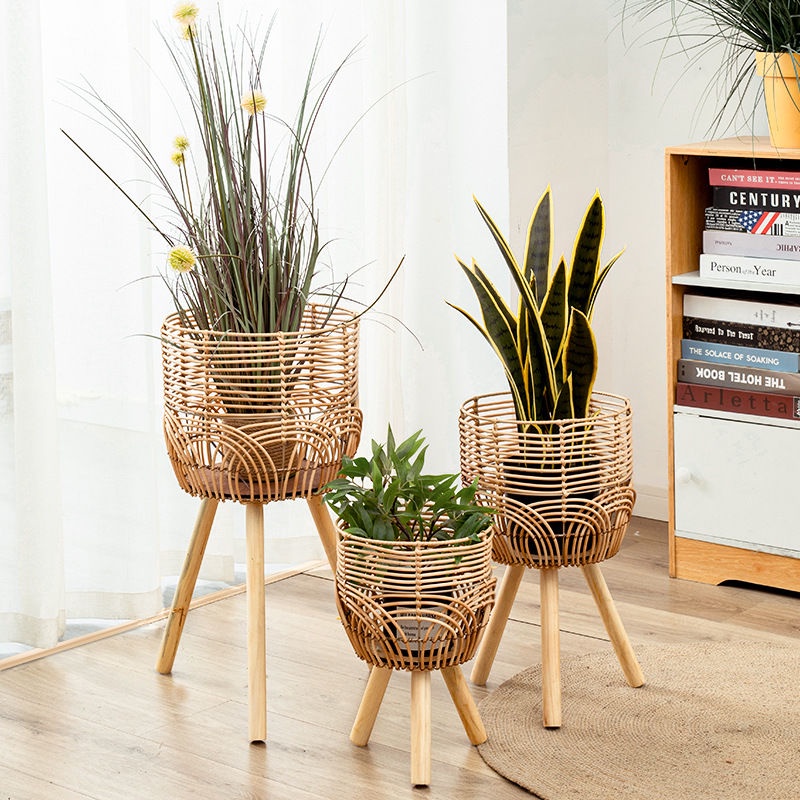 Weaving flower pots, imitating rattan flower racks, high legged living ...