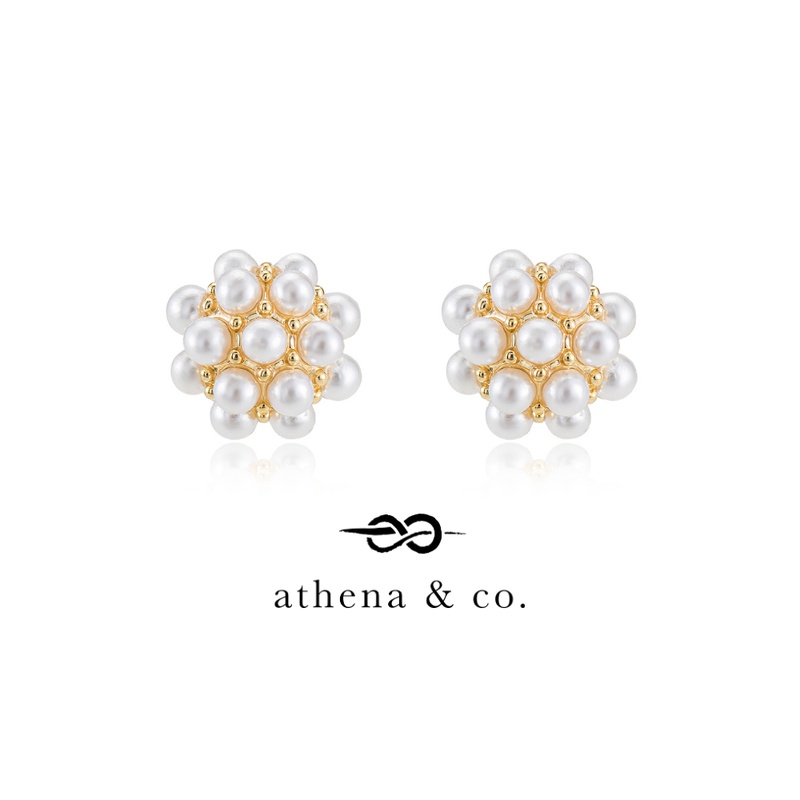 Athena & Co. 18k Gold Plated Zoe Baby's Breath Pearl Stud Earrings Petit, 925 Silver Post