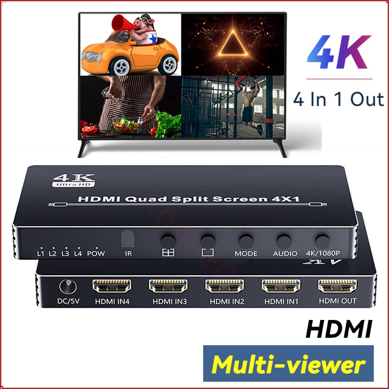 4x1 HDMI Multiviewer 4K HDMI Quad Screen Multi Viewer 4 in 1 out 1080P
