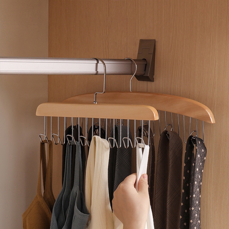 8 Hooks Solid Wood Hanger Anti Slip Multi Hook Coat Rack 360 Degree