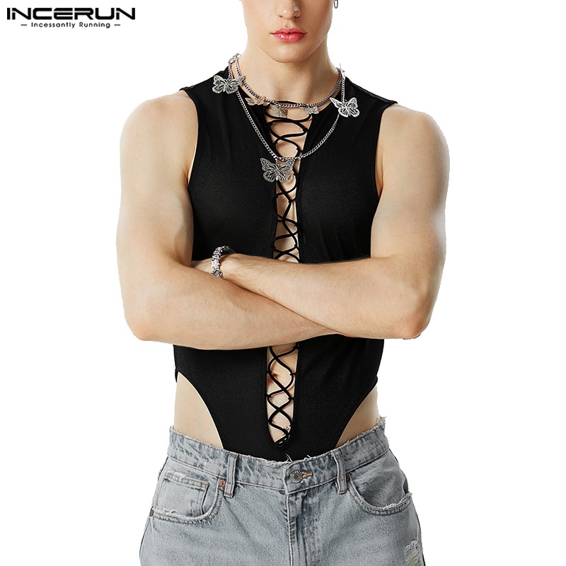 INCERUN Men Sexy Style Glitter Tie Crossover Sleeveless Triangle ...