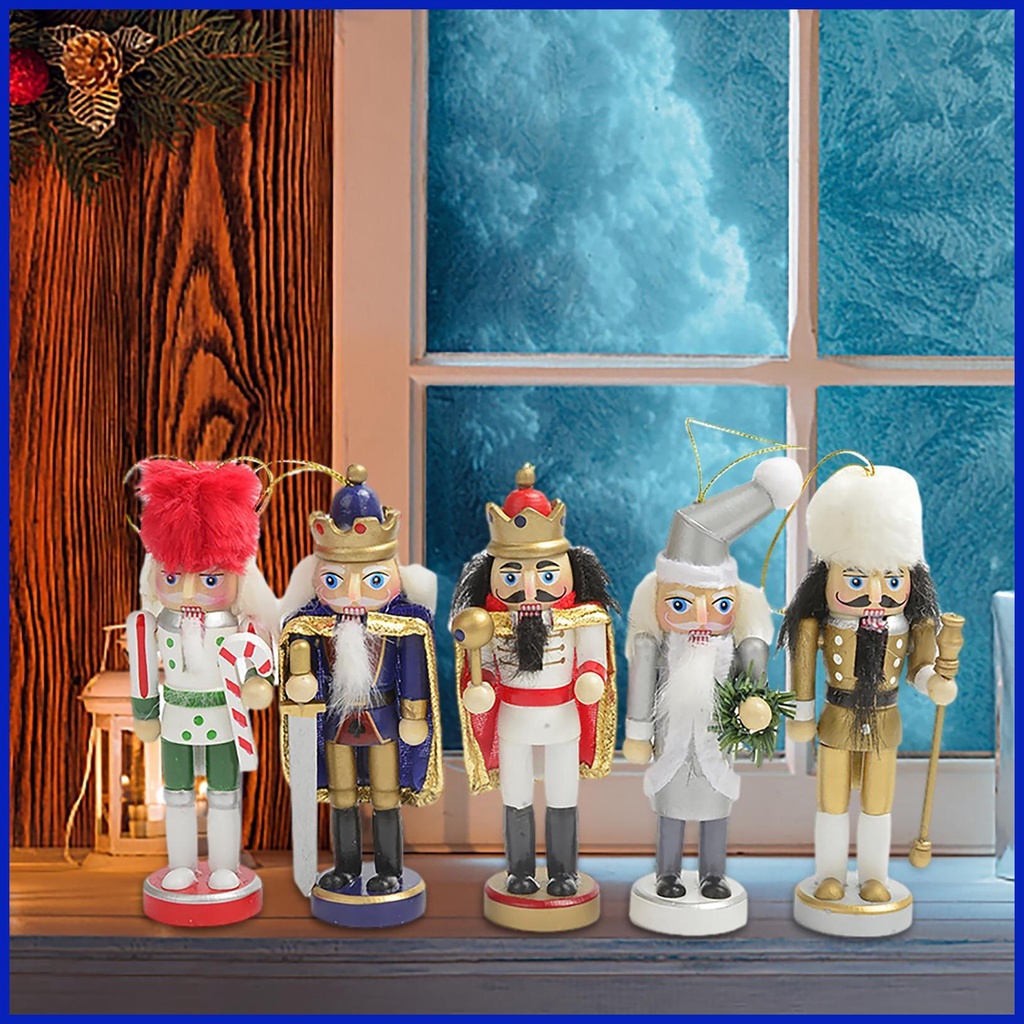 Christmas Nutcracker Ornaments Set 5 Pcs Rustic Wooden Soldier ...