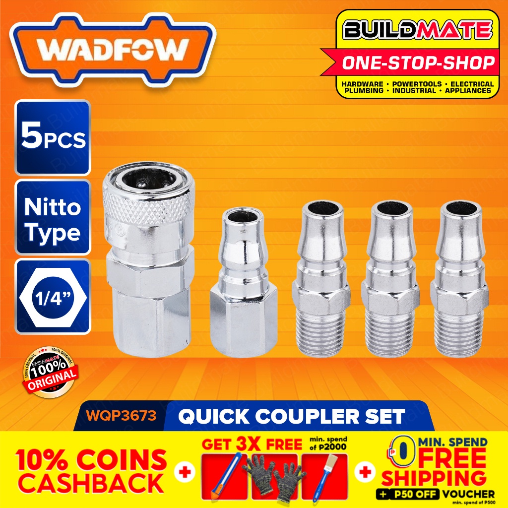 BUILDMATE Wadfow 5PCS/SET 1/4" Inch Quick Plug Quick Connector Air Compressor Connector WQP3673