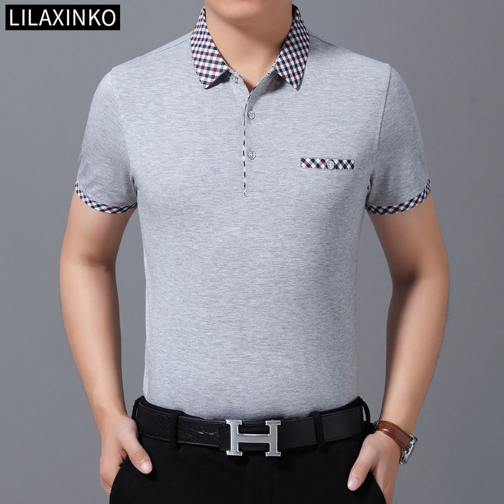 3 Color Polo Shirt Men Clothing Cotton Pocket Plain Solid Color Basic ...