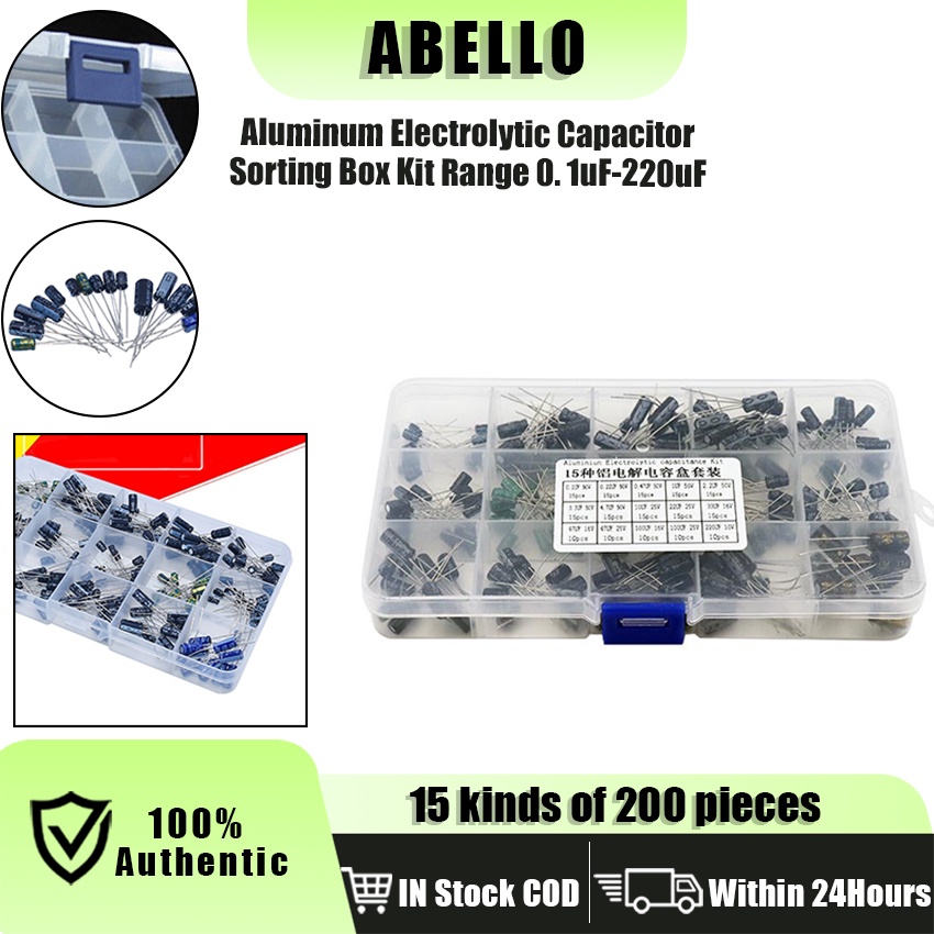 200pcs/kit 15Values Aluminum Electrolytic Capacitor Set Kit 0.1uF ...