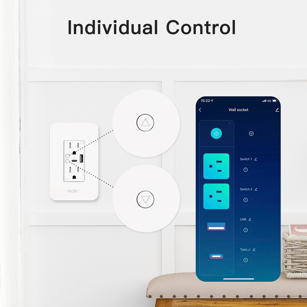 WiFi Smart Power Wall Socket with Type C And USB Dual Outlet Plug Power