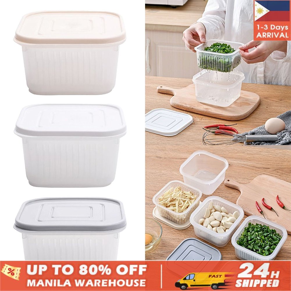 Drain Fresh Box Kitchen Storage Box with Lid for Fruit Vegetable ...