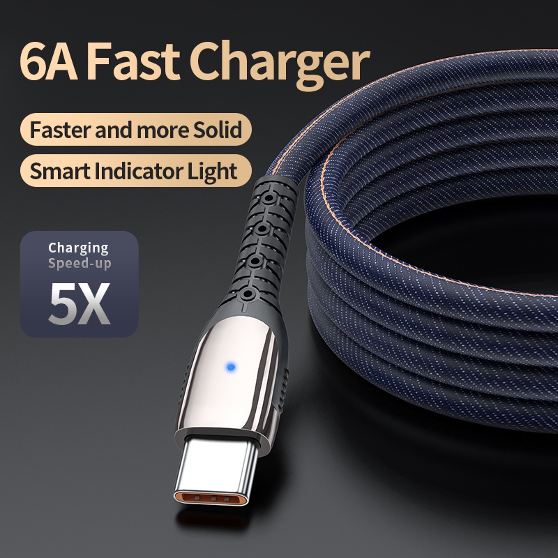 6A 100W Fast Charger Cable with LED Light Micro USB / TypeC Quick