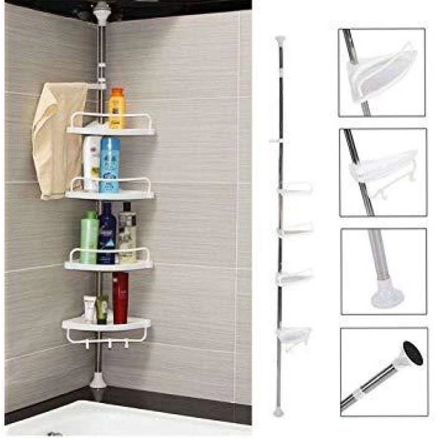 Home Adjustable Bathroom Corner Rack Pole Caddy Shower Organizer ...