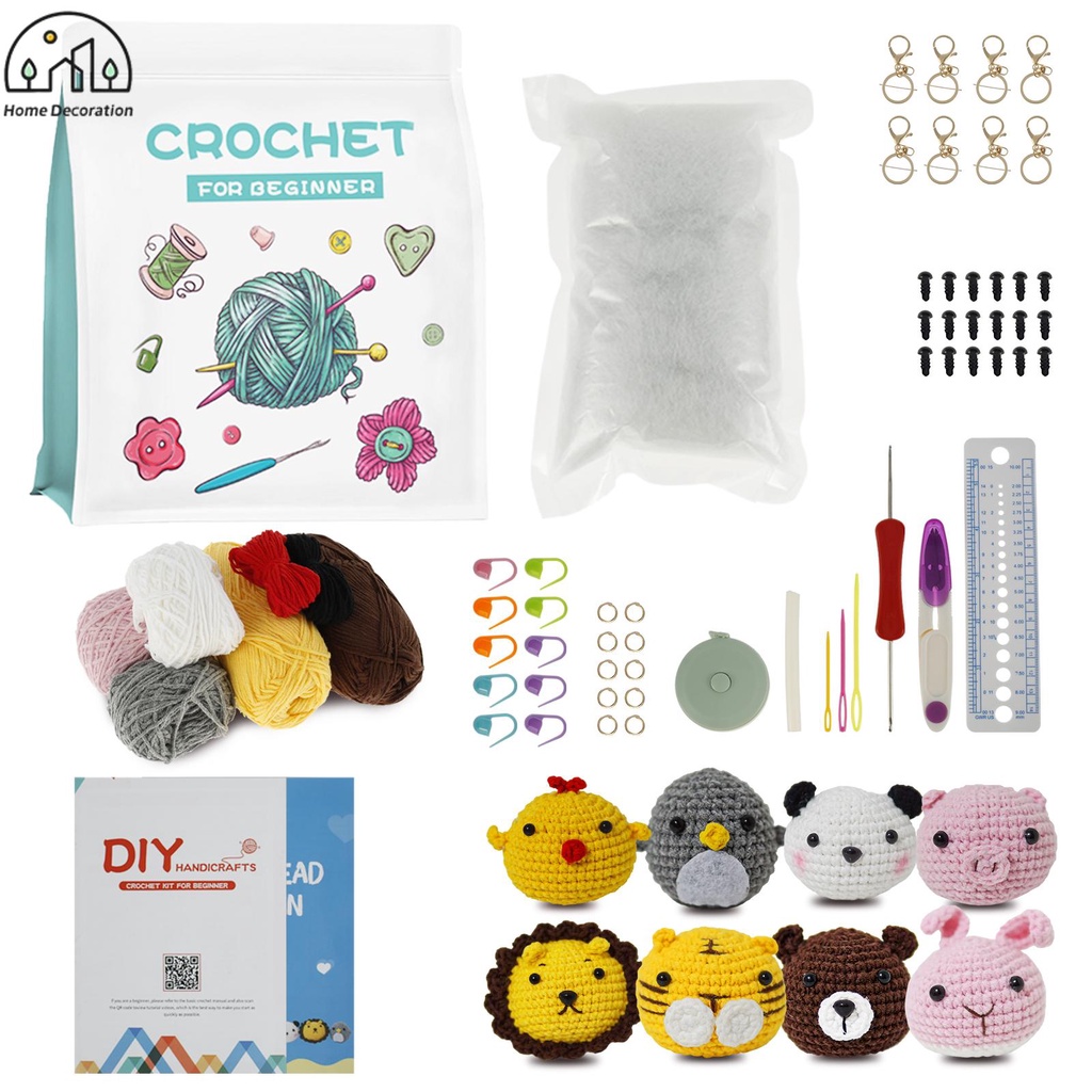 8Pcs Crochet Kit for Beginners Complete Crochet Knitting Kit Adorable ...