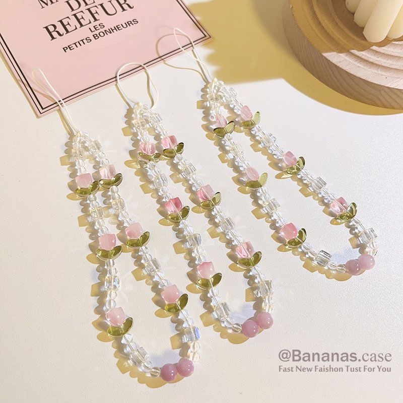 Pink Crystal Tulip Phone Ring Phone Lanyard Airpods Lanyard Key Lanyard ...