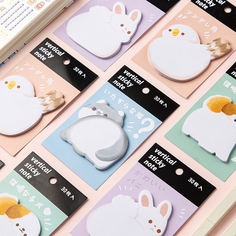 30 Sheets Cute Cartoon Pet Butt Shape Sticky Notes Student Tearable ...