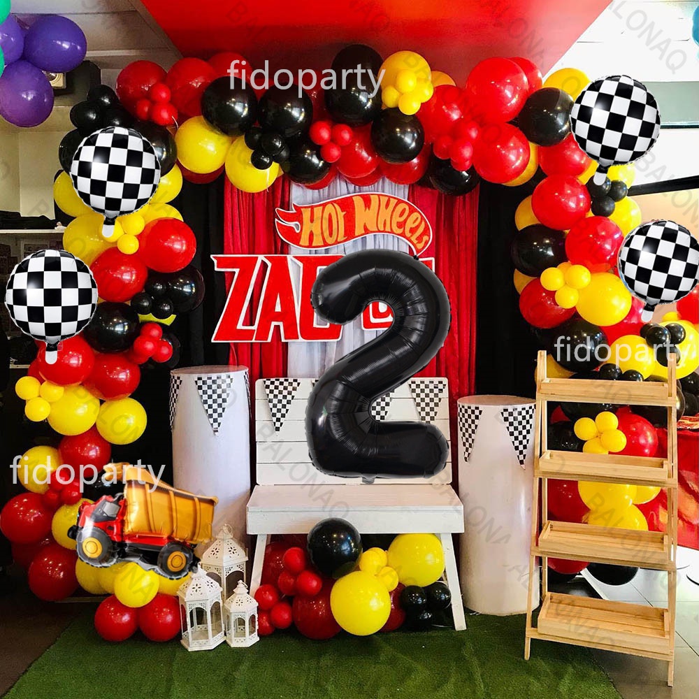 83pcs Racing Car Balloon Chain Set 32inch Black Number Balloon Race Car ...