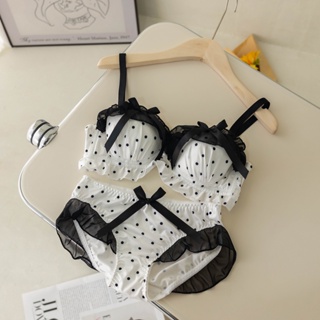 Women's Black and white polka dot thin thick bra sexy young girl underwear  set with sexy Lace T thong Cheap Price Free Shipping - AliExpress
