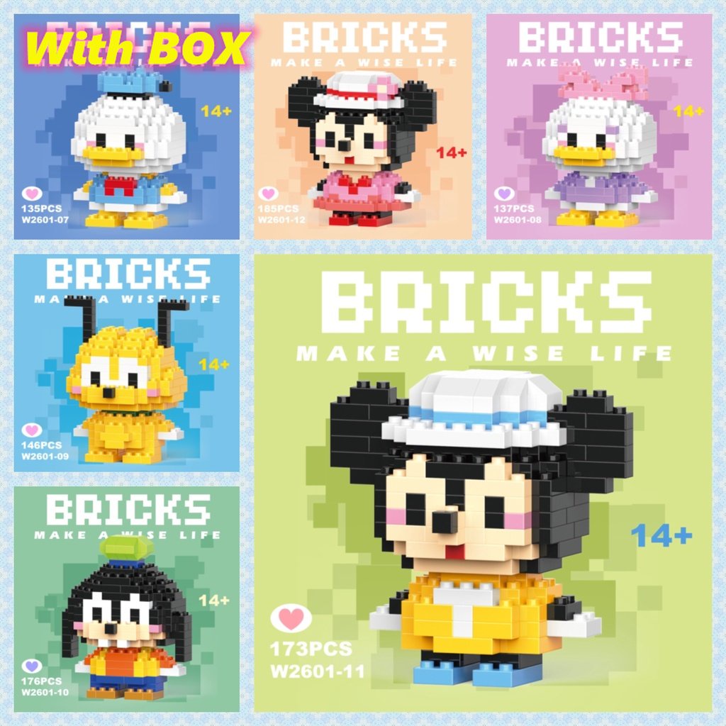 Kids Building Blocks Minnie Mickey Mouse Donald Duck Pluto Figurines ...