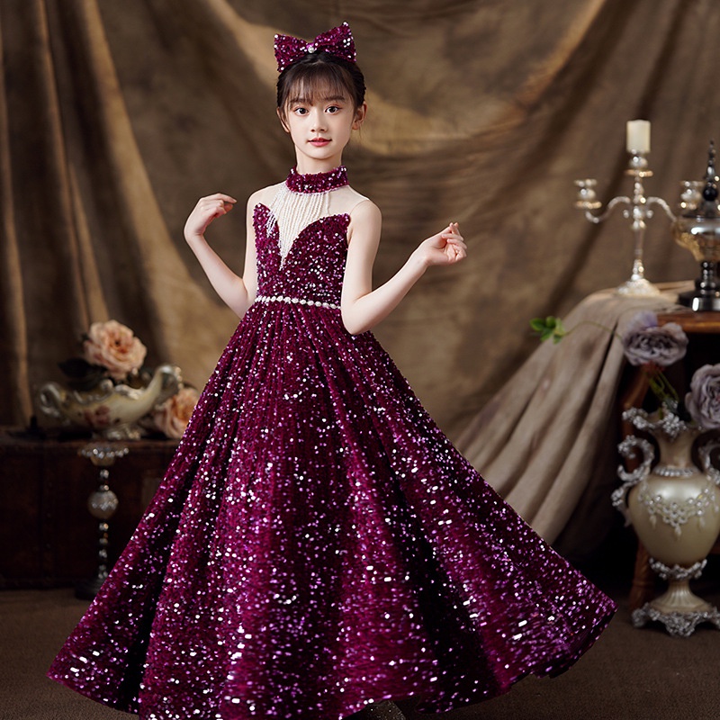 Children Formal Wear Cocktail Party Sequin Dresses for Little Girls