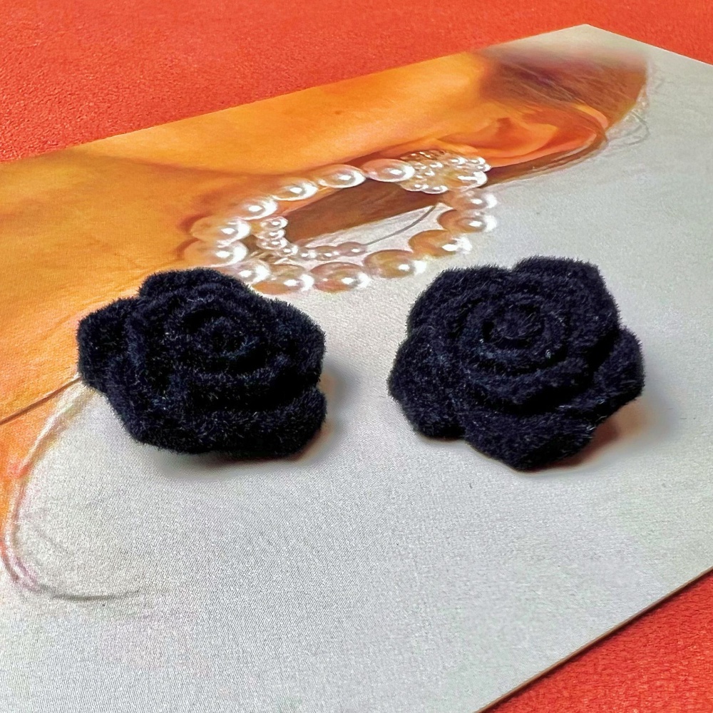 5 Pieces Autumn Winter Clothes Button Flocking Black Rose Flower Button ...