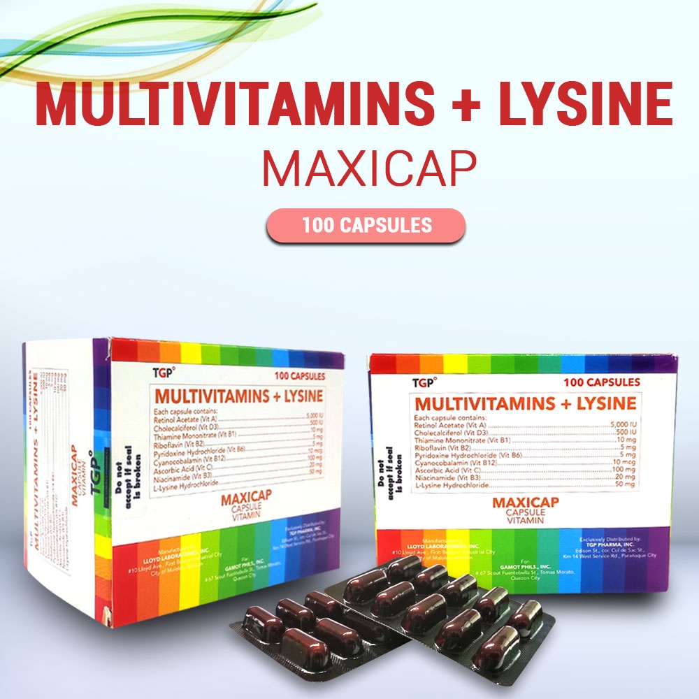 Cozzie MAXICAP 1 BOX Multivitamins + Lysine (100 Capsules) Supplement ...