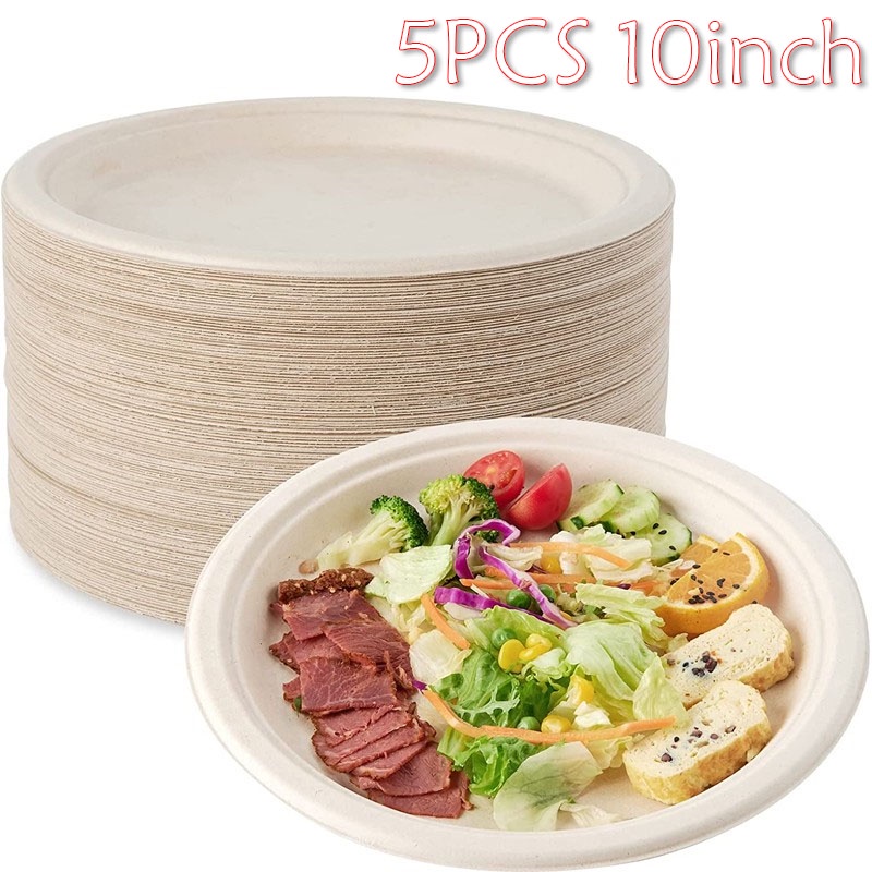 5PCS 10inch Disposable sugarcane pulp paper plate Dining plate Barbecue ...
