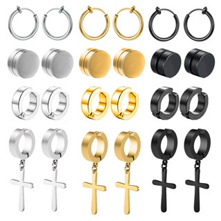 10 Pcs/1 Set Clip-on Hoop Earrings Men's Stainless Steel Fake Perforated  Pendant Earrings Cross Feather Ear Clips - Clip Earrings - AliExpress