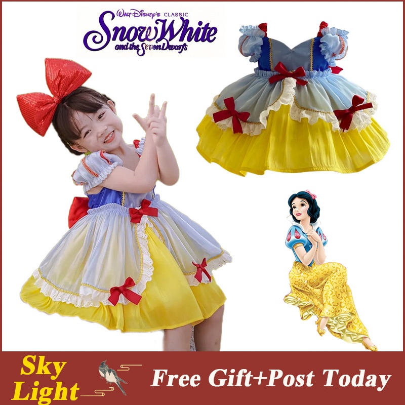 Snow White Princess Dress For Girl Short Sleeve Bow Mesh TUTU