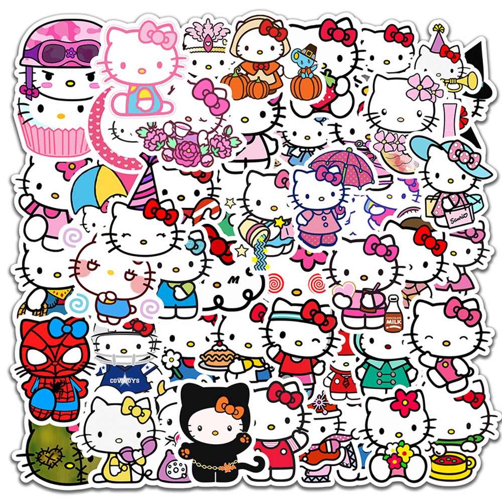 50pcs Cute Cartoon Hello Kitty Stickers Kawaii Girls Graffiti Water ...