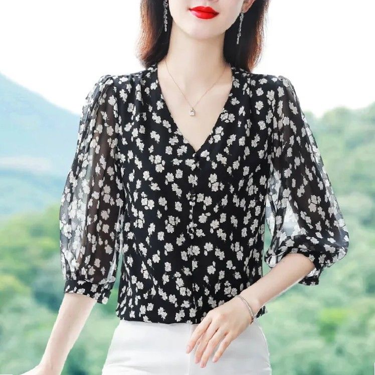 3/4 long sleeve ormal white formal blouse for women plus size,V-neck ...