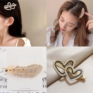 Korean Style Love Leaf Shape Hairpin Gold Diamond Hair Claw Hair Pin ...