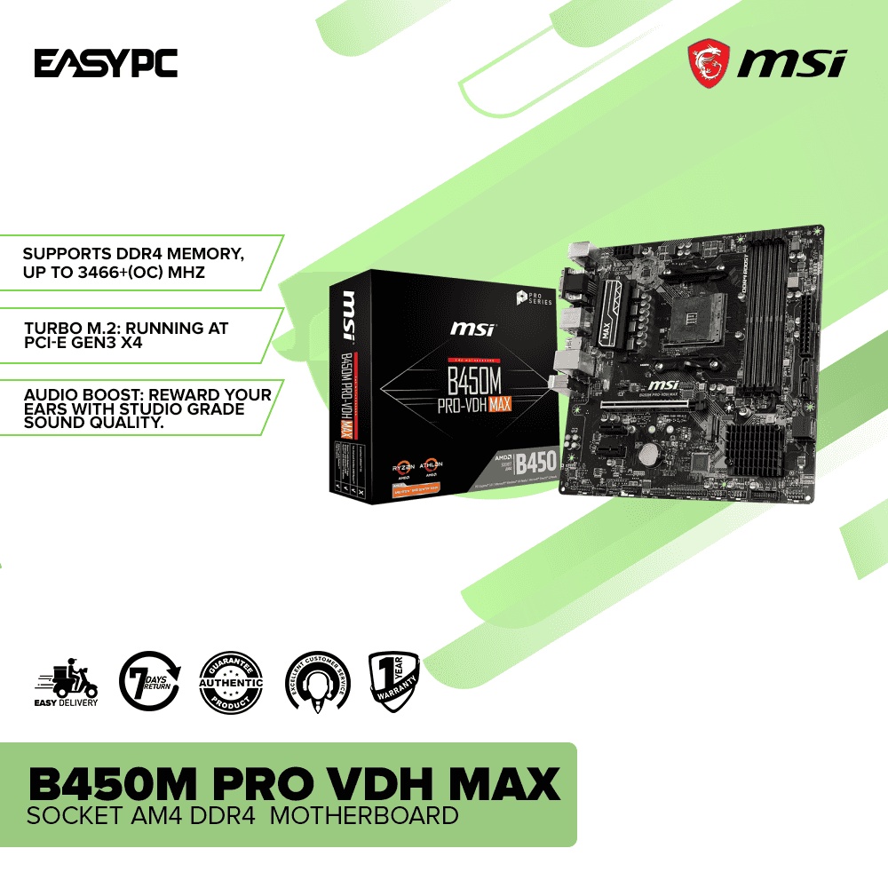 EasyPC MSI B450m ProVdh Max Am4 Motherboard Ddr4 mATX Dual