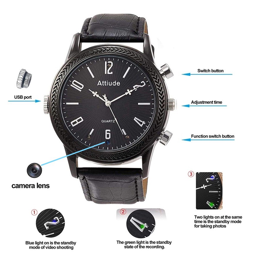 Full HD 1080P Video Recorder Mini Watch Camera with Voice Recorder IR ...