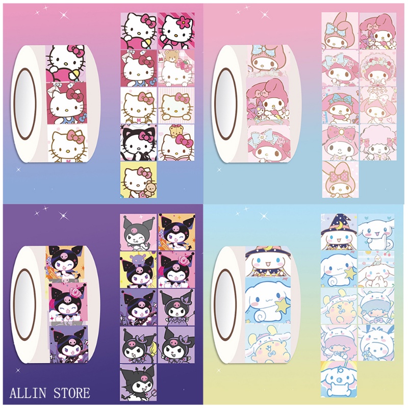 200pcs Kawaii Sanrio Stickers Roll Hello Kitty Kuromi Cartoon Sealing ...