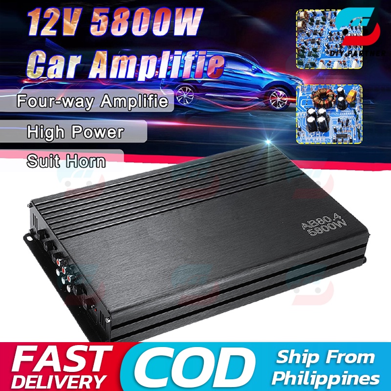 5800W 12V 4 Channel Car Amplifier Subwoofer Class A/B Car Audio Amp Bass Speaker Shopee