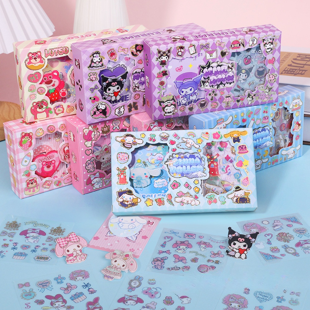 Sanrio Sticker Brooch Set Kuromi Lotso DIY Pendant Transparent Stickers ...