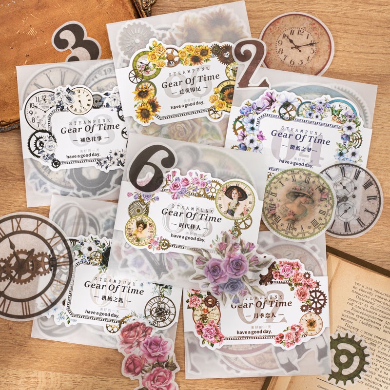 QOUZMO 40pcs/pack Vintage Junk journaling washi Stickers[Time Wheel ...