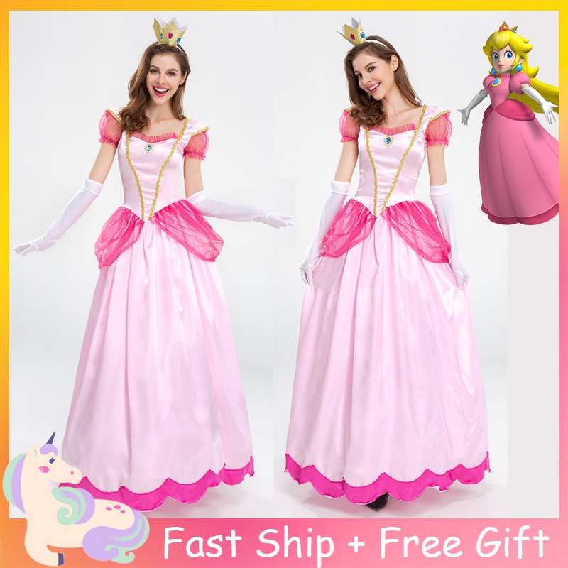 Princess Peach Pink Dress For Woman Super Mario Cosplay Costume Stage ...