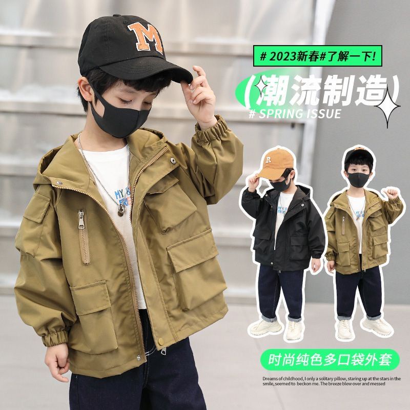 Boys Windbreaker Spring Autumn Style Hooded Jacket New Style Children Jacket Handsome Middle Small Children Boys Zipper Style Top