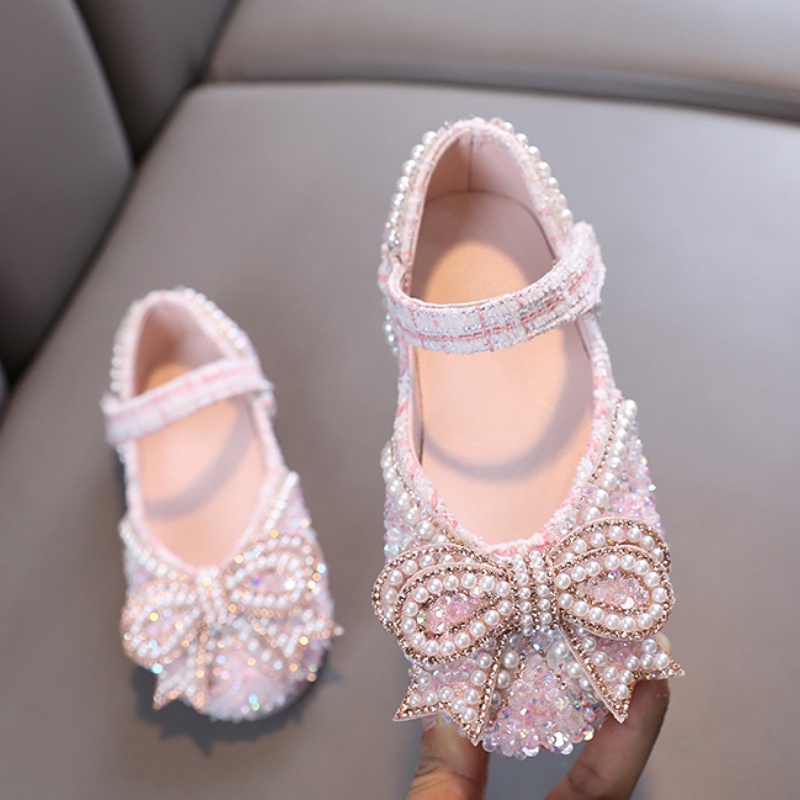 Elegant Ladylike Baby Girls Shining Rhinestones Flat Shoes Pearl